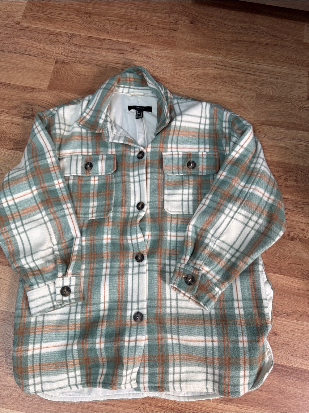 Light Green & Tan Plaid Button-Up Shacket
